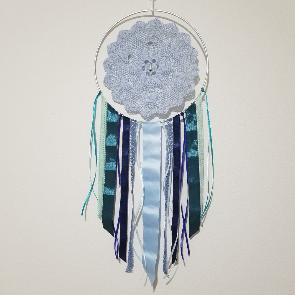 🌸 Medium One-of-a-kind Unique Handmade Blue Boho Dream Catcher Wall Home Decor